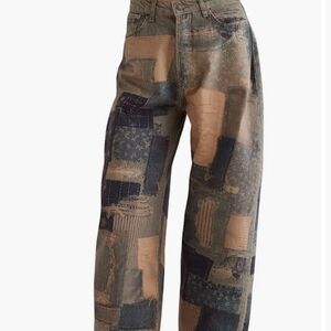 We The Free Illusions Patchwork Jeans - Blue and Tan Size 30
